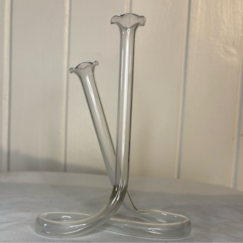 Vintage Hand Blown Delicate Infinity Bud Vase with Scalloped Edges